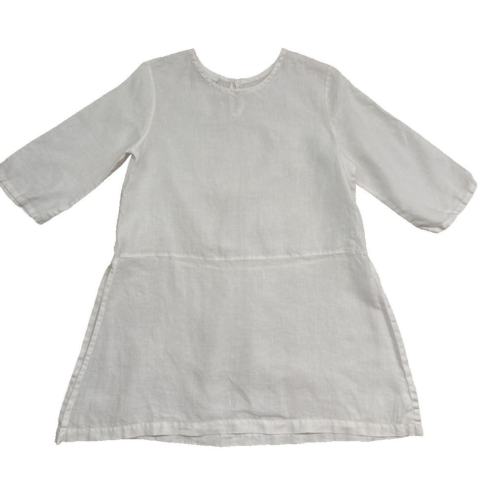 Bryn Walker Linen Tunic Top Women Small White 3/4 Sleeve Lagenlook Side Slits